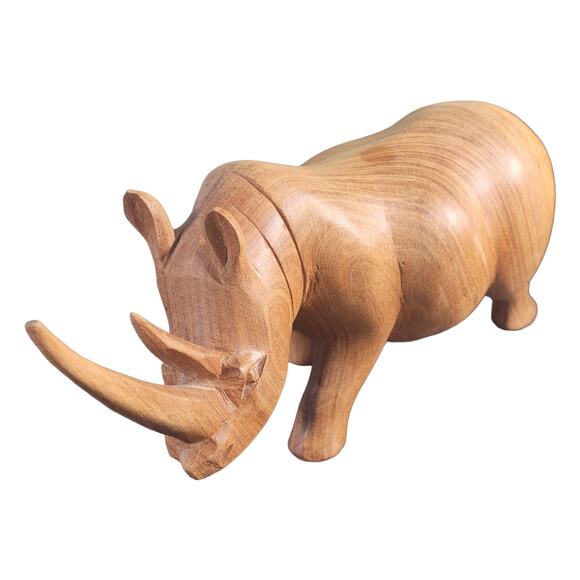 VINTAGE mid-century hand carved Indian rhino rhinoceros 9" folk art rustic lodge - Picture 5 of 6